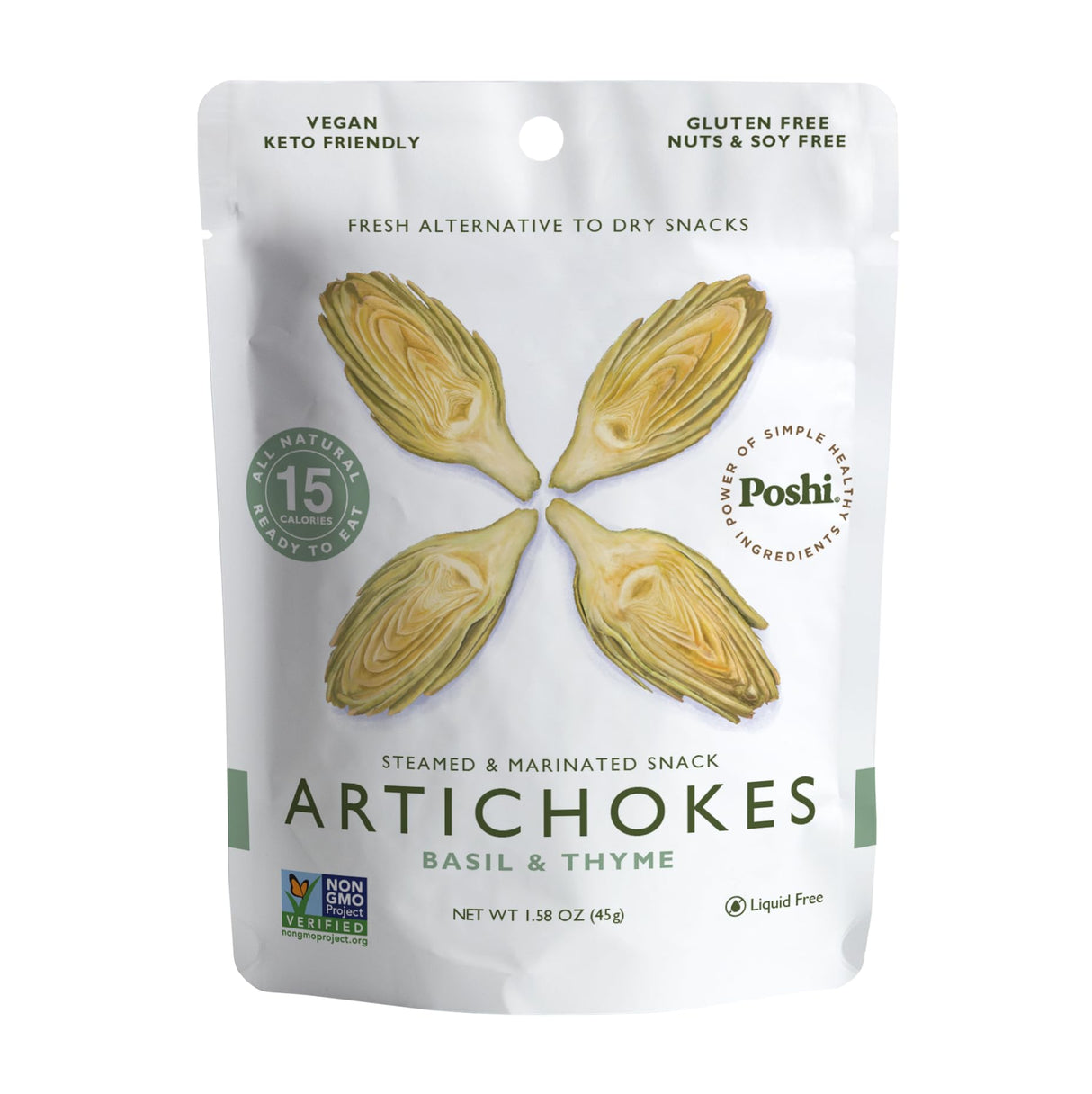 Poshi - Marinated Artichokes, 4.4 oz (Pack of 10) - Gluten-Free Snack