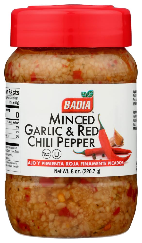 Badia - Minced Garlic Red Chili Pepper, 8 oz (Pack of 12) - Versatile Spice Blend