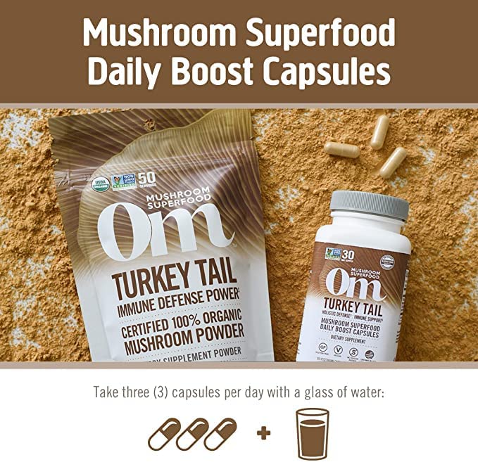 Om Mushroom Superfood Turkey Tail Mushroom Capsules, 90 Count - Cozy Farm 