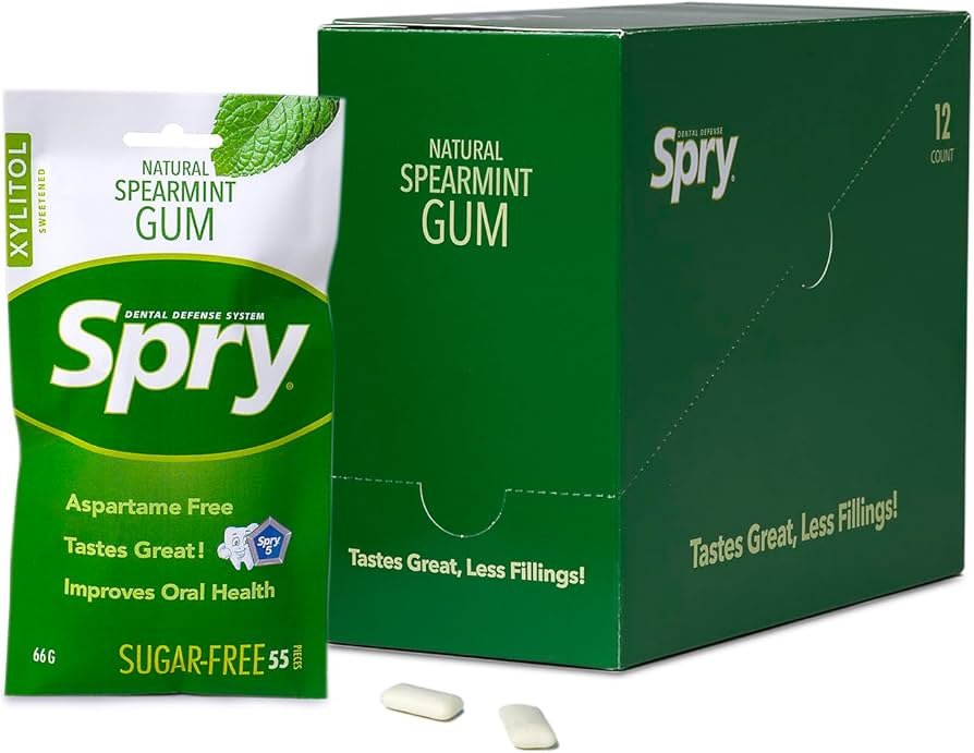 Spry - Spearmint Gum, 55 ct (Pack of 12) - Sugar Free Chewing Gum