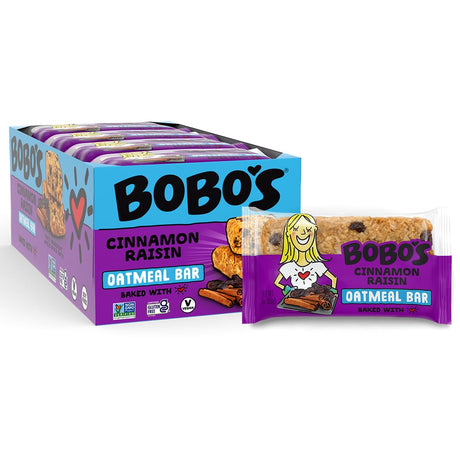 Bobo's Cinnamon Raisin Whole Grain Oat Bar 3 oz individually wrapped — non-GMO, kosher, whole grain snack bar