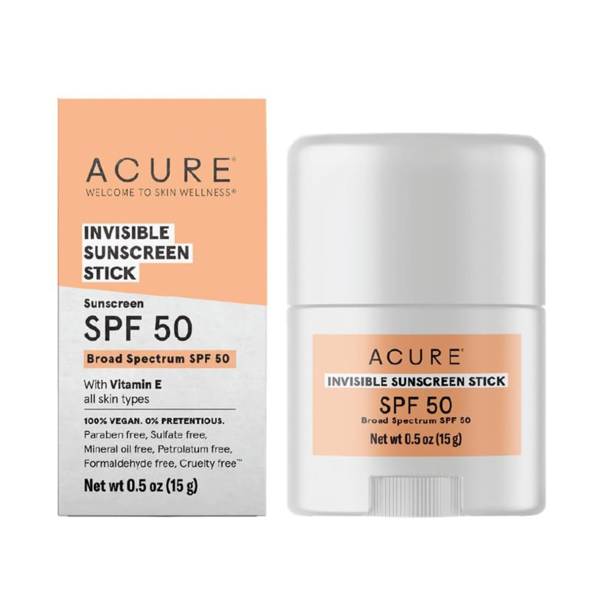 Acure - Invisible Sunscreen Stick SPF50, 0.5 oz - Broad Spectrum Protection