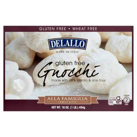 Box of Delallo gluten-free gnocchi with a white background