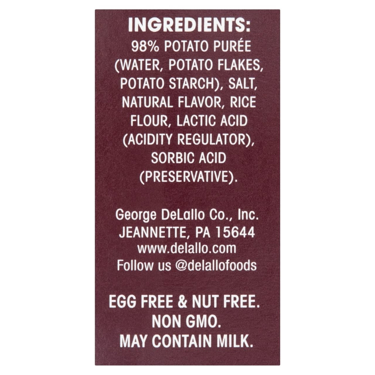 List of ingredients on a maroon background with white text.