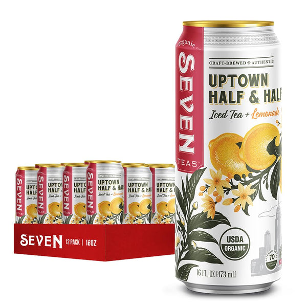 Seven Teas Organic Half & Half Lemon Tea, Case of 12, 16 Fl Oz Cans