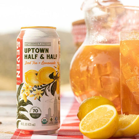 Seven Teas Organic Half & Half Lemon Tea, Case of 12, 16 Fl Oz Cans