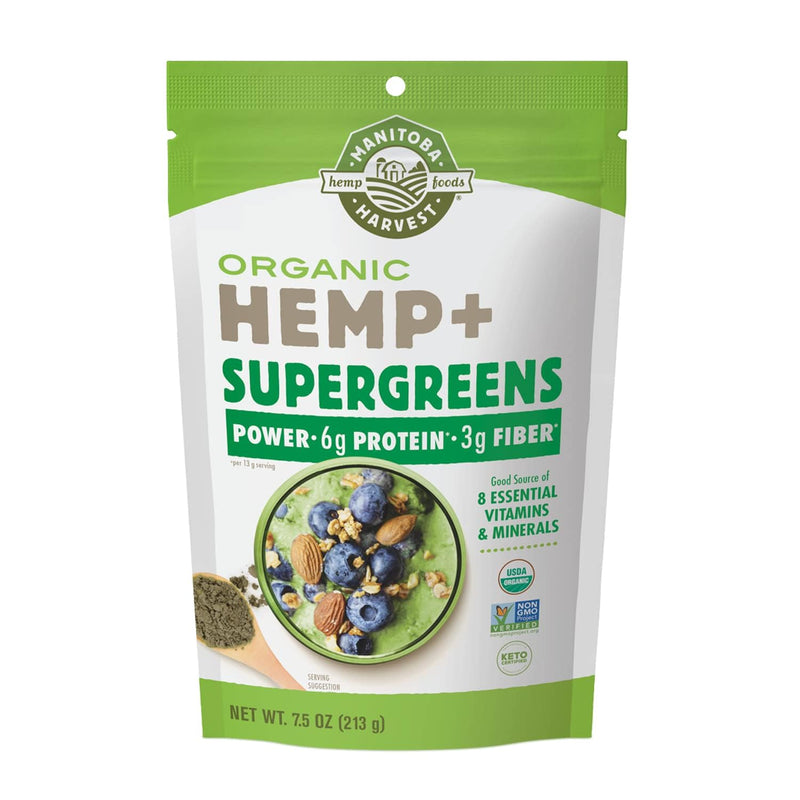 Manitoba Harvest Organic Hemp & Supergreens Powder: 7.5 oz Green Superfood - Cozy Farm 