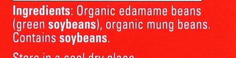 Red label with white text listing ingredients on a product packaging.