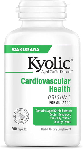 Supplement bottle labeled 'Kyolic' by Wakunaga on a white background