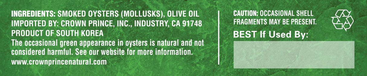 Crown Prince Naturally Smoked Oysters in Pure Olive Oil, 3 oz, Case of 18