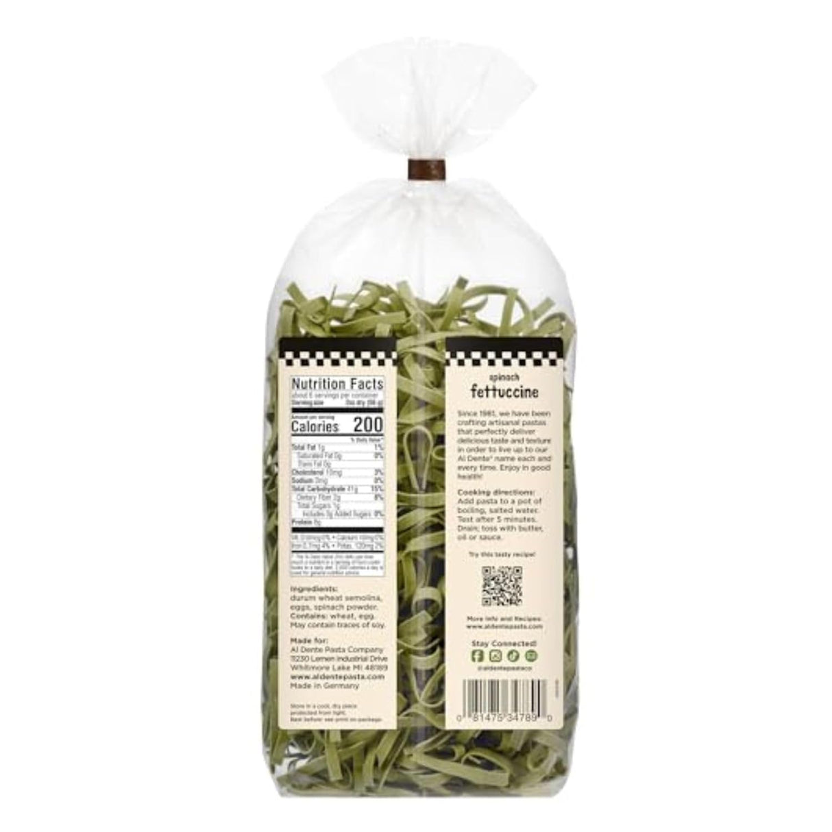 Al Dente Fettuccine Spinach Pasta, 12 oz, Pack of 6