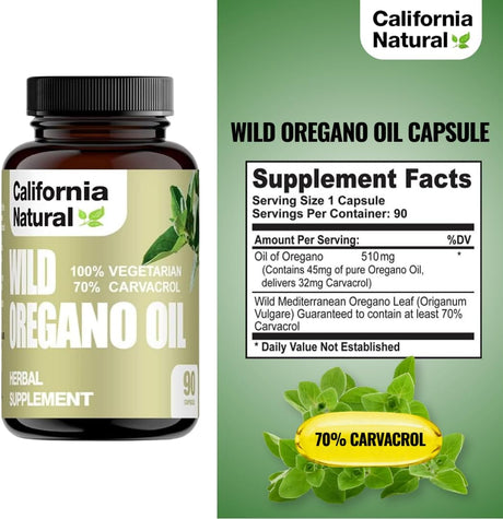 California Natural Wild Oregano Oil, 400mg, 70% Carvacrol, Immune Support, 90 Capsules