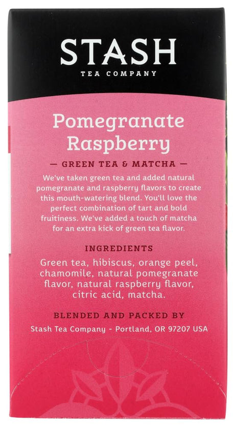 Stash Pomegranate Raspberry Green Tea with Matcha - Case of 6, 18 Tea Bags Each