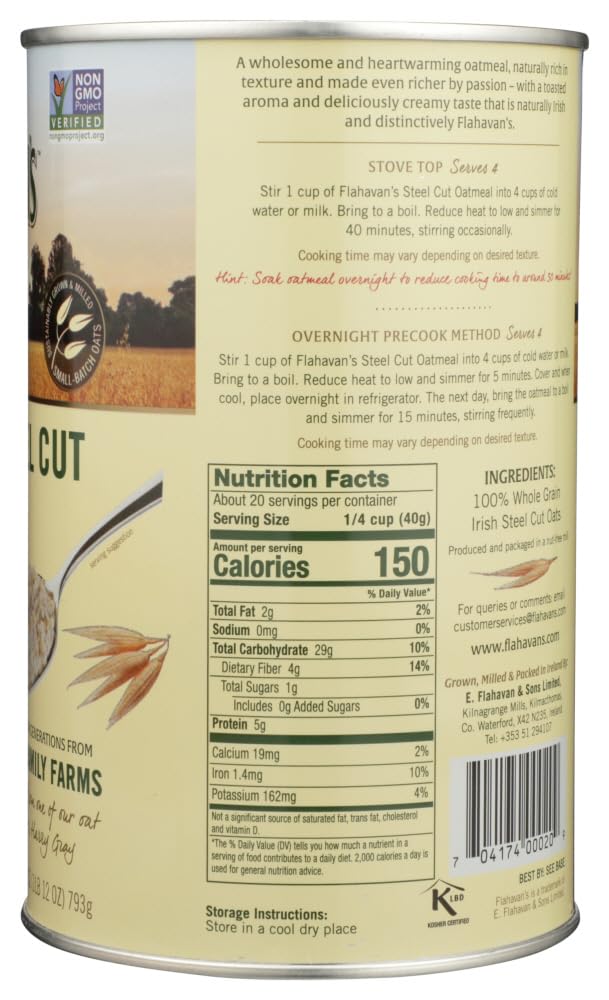 Flahavan's Irish Steel Cut Oatmeal, Pack of 6, 28 Oz.