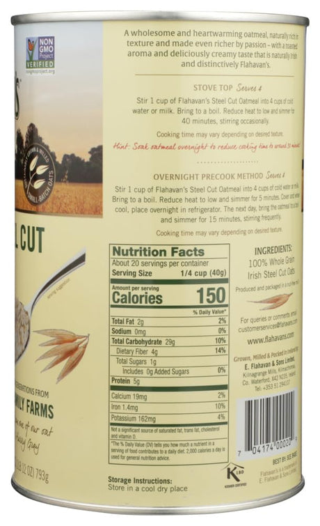 Flahavan's Irish Steel Cut Oatmeal, Pack of 6, 28 Oz.