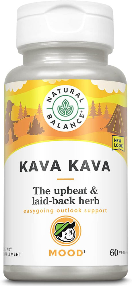 Natural Balance Kava Kava supplement bottle with a white cap on a white background