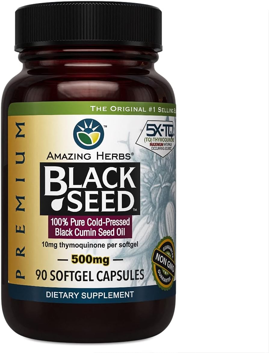 Amazing Herbs Black Seed Oil Softgels – Cold-Pressed Nigella Sativa  500 mg (Pack of 3)
