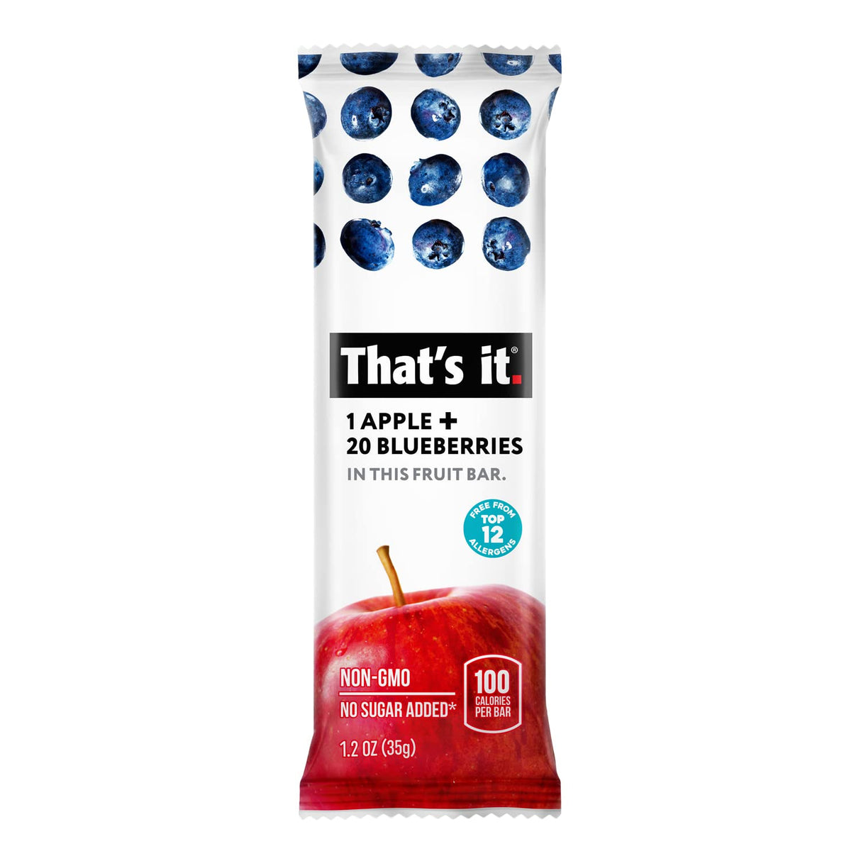 That's It Apple and Blueberry Fruit Bars, 100% Real Fruit, Gluten Free, Non-GMO, 1.2 oz Bars, Case of 12