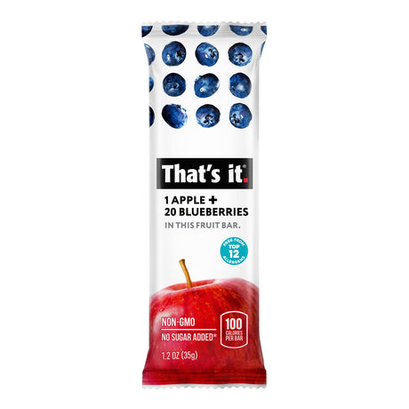 That's It Apple and Blueberry Fruit Bars, 100% Real Fruit, Gluten Free, Non-GMO, 1.2 oz Bars, Case of 12