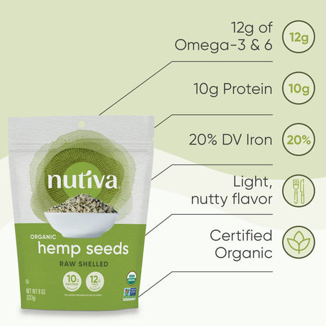 Nutiva Organic Shelled Hempseed, 8 oz, Pack of 6