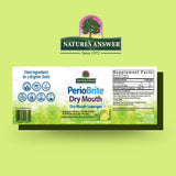Natures Answer PerioBrite Dry Mouth Lozenges packaging on a green background