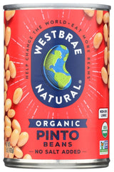Can of Westbrae Natural Organic Pinto Beans on a red background