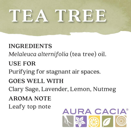 Aura Cacia Pure Tea Tree Essential Oil, 100% Natural, Cleansing & Purifying, 2 fl oz