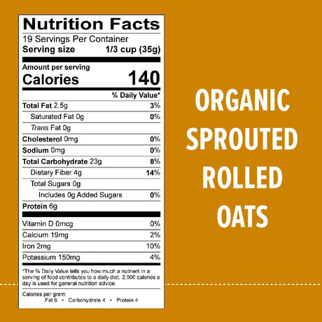 One Degree Organic Sprouted Rolled Oats, 45 oz, Case of 4
