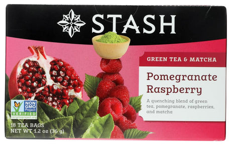 Stash Pomegranate Raspberry Green Tea with Matcha - Case of 6, 18 Tea Bags Each