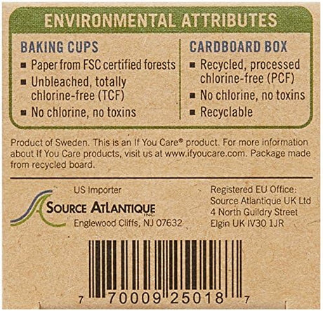 Back of a product packaging with environmental attributes and branding details.