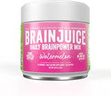 Jar of BrainJuice Daily Brainpower Mix with pink label on a white background