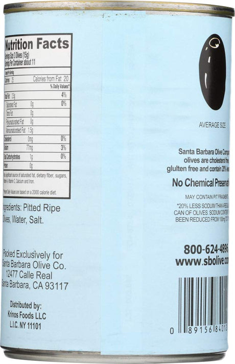 Santa Barbara Black Pitted Olives, 12 x 5.75 Oz.