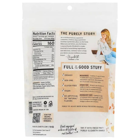 Back of a food package with nutritional information and branding details.
