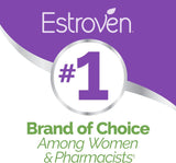 Estroven logo with '#1 Brand of Choice Among Women & Pharmacists' text on a purple and white background