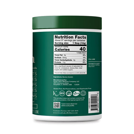 Nutrition facts label on a green supplement container