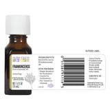 Aura Cacia Frankincense essential oil bottle with label on a white background