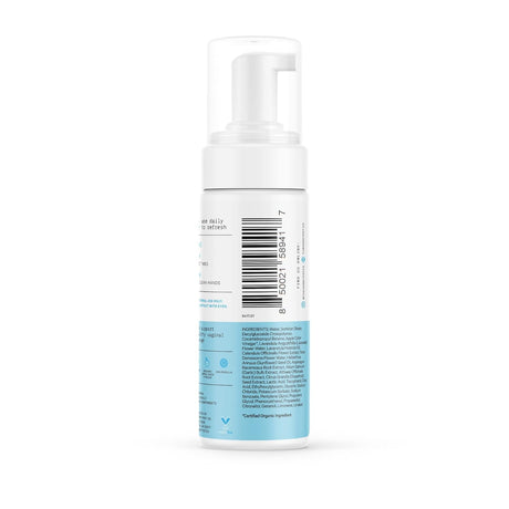 Foam pump bottle with blue label on a white background