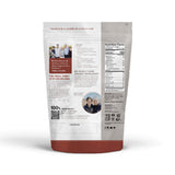 Back view of a pet food packaging with branding and product details on a white background