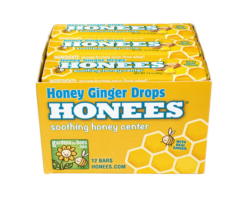 Honees Honey Ginger Drops, 1.6 oz (Pack of 12) - Soothing Throat Lozenges