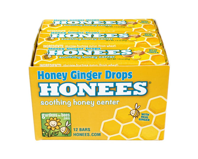 Honees Honey Ginger Drops, 1.6 oz (Pack of 12) - Soothing Throat Lozenges