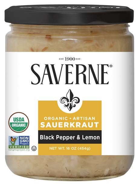 Saverne - Organic Kraut Black Pepper Lemon, 16 oz (Pack of 6) - Gluten-Free Kosher