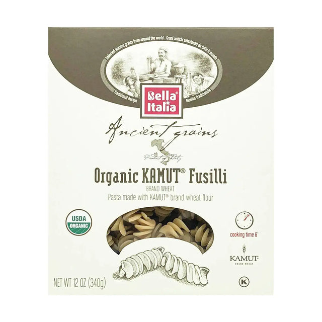 Bella Italia - Organic Kamut Fusilli Pasta, 12 oz (Pack of 6) - Italian Kosher Pasta