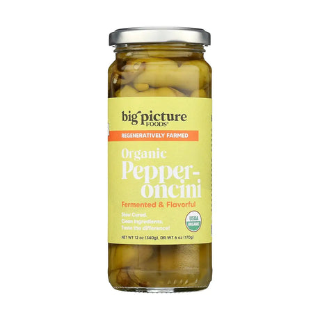 Big Picture Foods - Organic Pepperoncini Whole, 12 oz (Pack of 8) - Mild Pickled Peppers