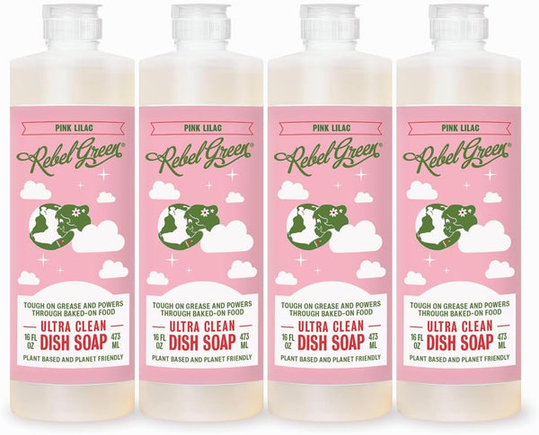 Rebel Green Liquid Dish Soap, Pink Lilac, 16 oz, Pack of 4