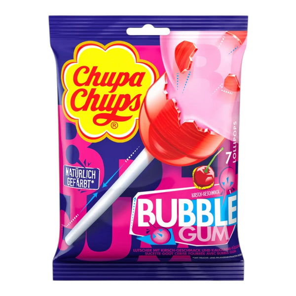 Chupa Chups Cherry Bubble Gum Lollipops, 7 Count