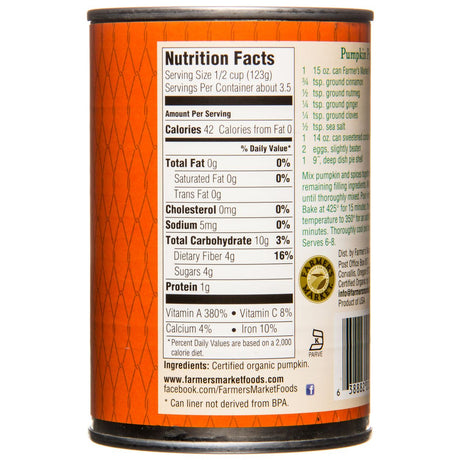 Farmer's Market Organic Pumpkin, 15 oz (Pack of 12)