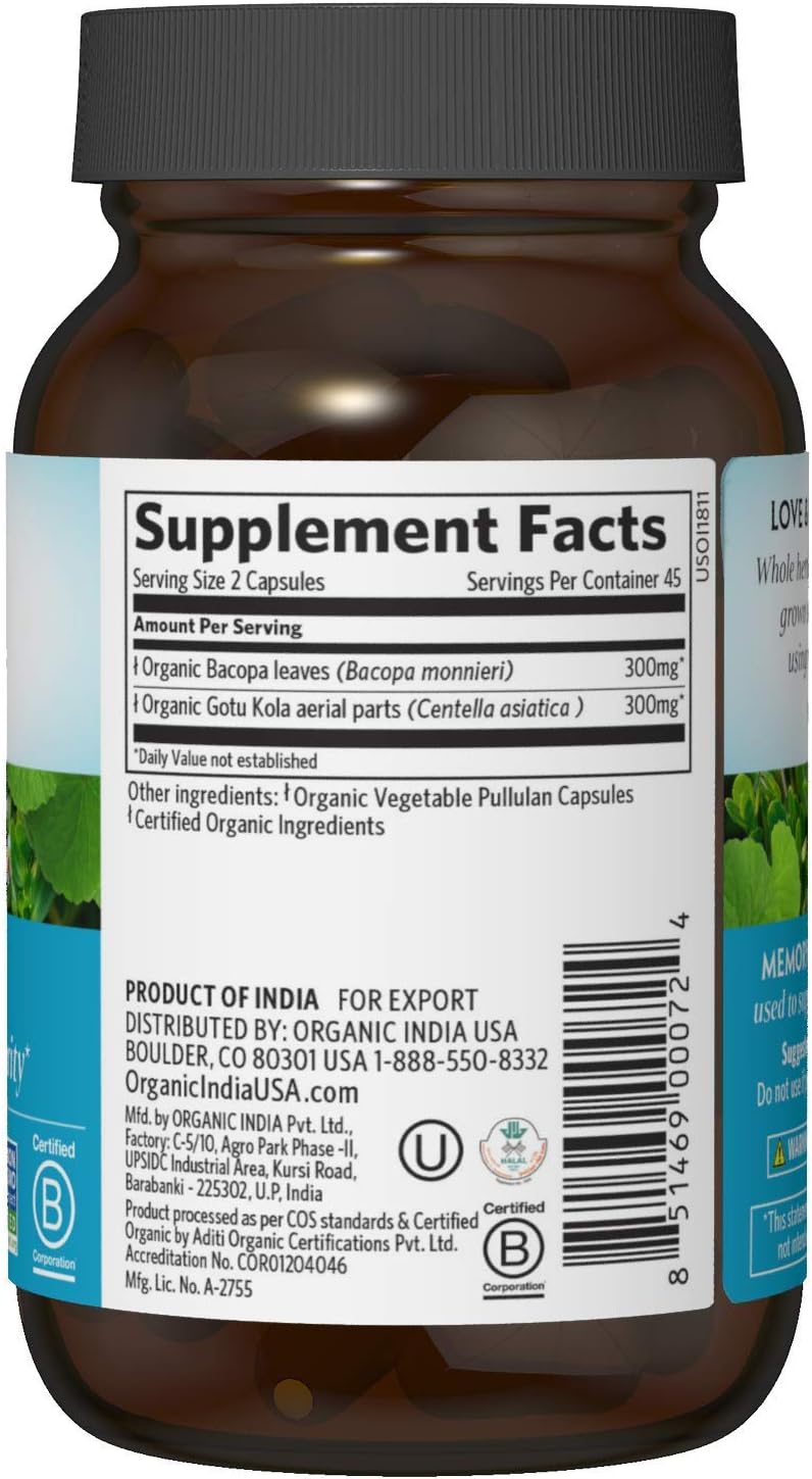 Organic India Memory & Mental Clarity Supplement, 90 Vegetarian Capsules