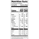 Nutrition facts label for pastries with detailed calorie and nutrient information.