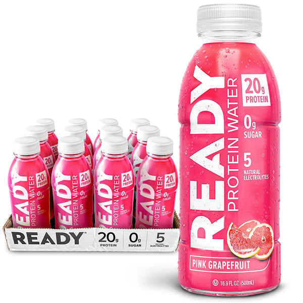 Ready Water Protein Pink Grapefruit - 20g Protein, Gluten-Free, Sugar-Free Hydration | Case of 12 (16.9 fl oz Each)