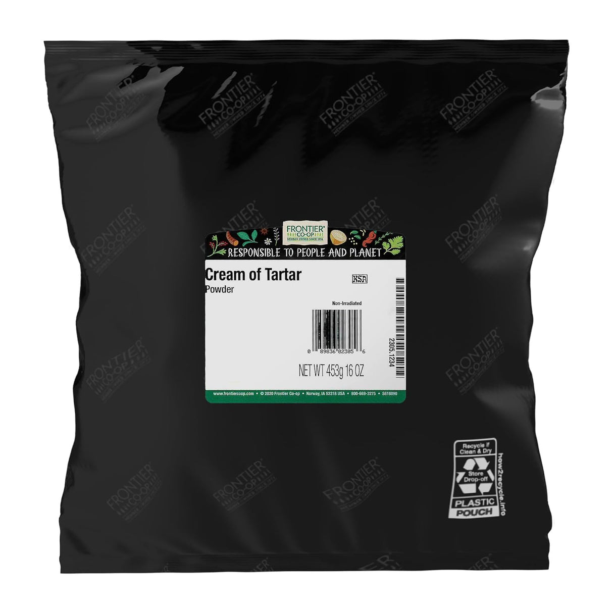 Black bag of Frontier Co-op poppy seeds with a label on a white background